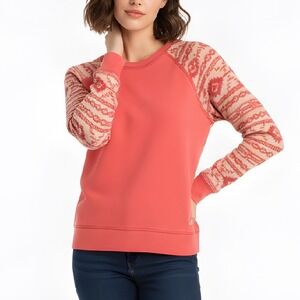 Daytrip Sweatshirt Womens Pink Coral Cutout Back Geometric Raglan Sleeve Small
